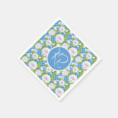 Blaue Blumen Weiße Rose Modische Monogramm-Initial Serviette (Ecke)