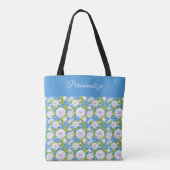 Blaue Blumen Weiße Rose Trendiger Stil Tasche (Rückseite)