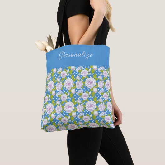 Blaue Blumen Weiße Rose Trendiger Stil Tasche (Von Nahem)
