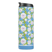 Blaue Blumen Weiße Rose Trendiger Stil Thermosbecher (Nach rechts gedreht)