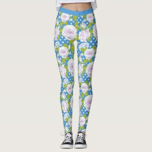 Blaue Blumen Weiße Rose Trendiger Yoga-Stil Leggings