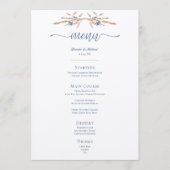 Blaue Blumen & Weizen Moderne Creme Hochzeit Menükarte (Vorderseite)