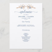 Blaue Blumen & Weizen Moderne Creme Hochzeit Programm (Vorderseite)