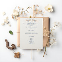 Blaue Blumen & Weizen Moderne Creme Hochzeit