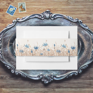 Blaue Blumen & Weizencreme Moderne Hochzeit Einladungsbanderole