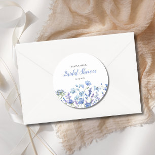 Blaue Blumen-Wildblumen-Braut-Shower Runder Aufkleber