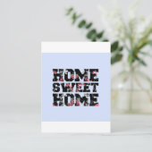 Blaue Blumen Zuhause mit Zuhause-Design Postkarte (Stehend Vorderseite)