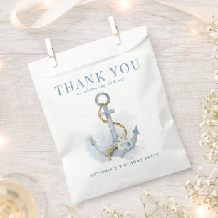 Blaue Blumenanker-Nautische Geburtstags-Dankeschön Geschenktütchen