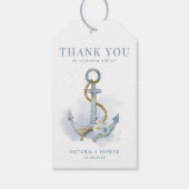 Blaue Blumenanker-Nautische Hochzeit Danke Geschenkanhänger (Rückseite)