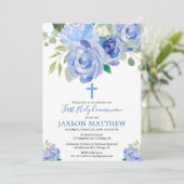 Blaue BlumenAquarelle des ersten Jungen der Einladung (Stehend Vorderseite)