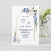 Blaue Blumenarche Hochzeit nach dem Party Einladung (Stehend Vorderseite)