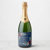 Blaue Blumenbezeichnungen für Hochzeitsschiffe Schaumweinetikett (Vorderseite)