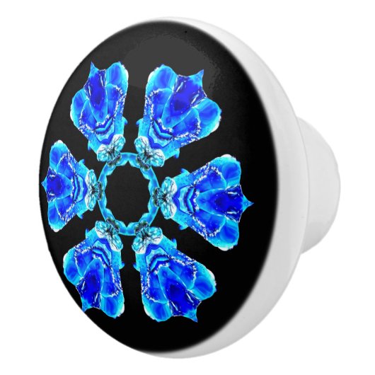 Blaue Blumenblätter Keramikknauf (Rechts)