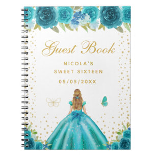 Blaue Blumenblonde Haar Prinzessin Sweet Sixteen Notizblock