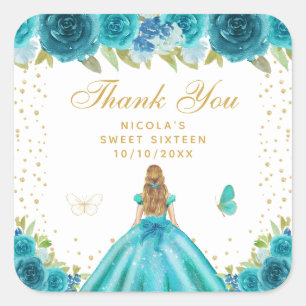 Blaue Blumenblonde Haar Prinzessin Sweet Sixteen Quadratischer Aufkleber