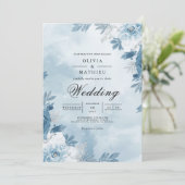 Blaue Blumenbogen-Hochzeit Einladung (Stehend Vorderseite)
