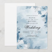 Blaue Blumenbogen-Hochzeit Einladung (Vorne/Hinten)