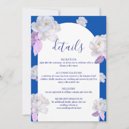 Blaue Blumenbogen-Hochzeitsdetails Karte