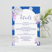 Blaue Blumenbogen-Hochzeitsdetails Karte (Stehend Vorderseite)
