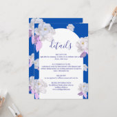Blaue Blumenbogen-Hochzeitsdetails Karte (Vorderseite/Rückseite Beispiel)