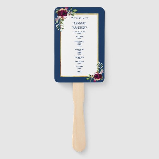 Blaue Blumenbordeaux Fächer (Rückseite)