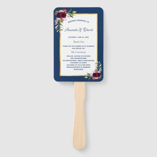 Blaue Blumenbordeaux Fächer (Vorderseite)