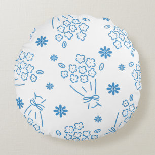Blaue Blumenbouquet-Eleganz Rundes Kissen