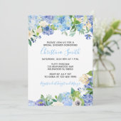 Blaue BlumenBrautparty-Einladungen Einladung (Stehend Vorderseite)