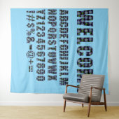 Blaue Blumenbriefe machen Ihren eigenen Hintergrun Wandteppich (Beispiel (Horizontal))