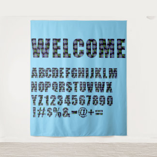 Blaue Blumenbriefe machen Ihren eigenen Hintergrun Wandteppich