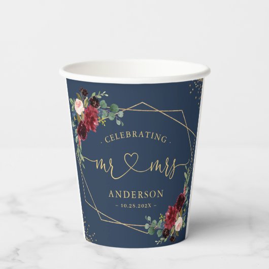 Blaue Blumenbrille und Hochzeit der Groom-Hochzeit Pappbecher (Rückseite)