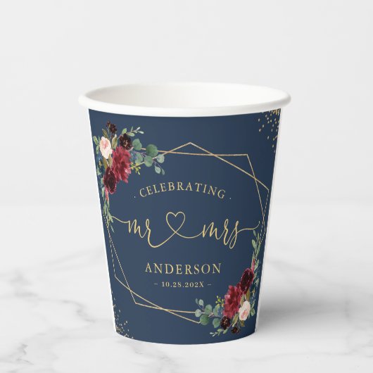 Blaue Blumenbrille und Hochzeit der Groom-Hochzeit Pappbecher (Vorderseite)