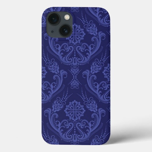 Blaue Blumendamastluxustapete Case-Mate iPhone Hülle (Rückseite)