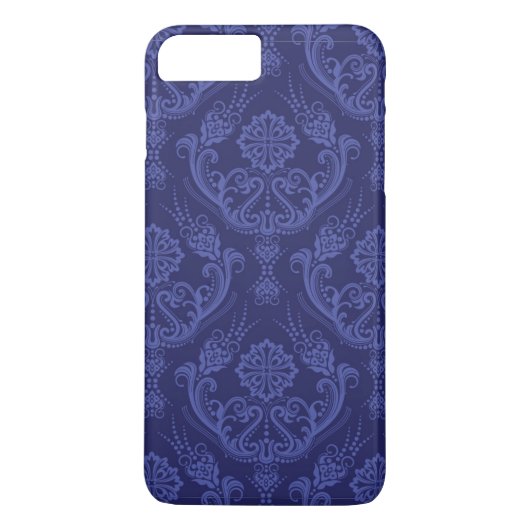 Blaue Blumendamastluxustapete Case-Mate iPhone Hülle (Rückseite)