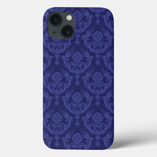 Blaue Blumendamastluxustapete Case-Mate iPhone Hülle (Rückseite)
