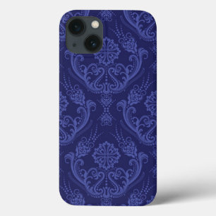 Blaue Blumendamastluxustapete iPhone 13 Hülle