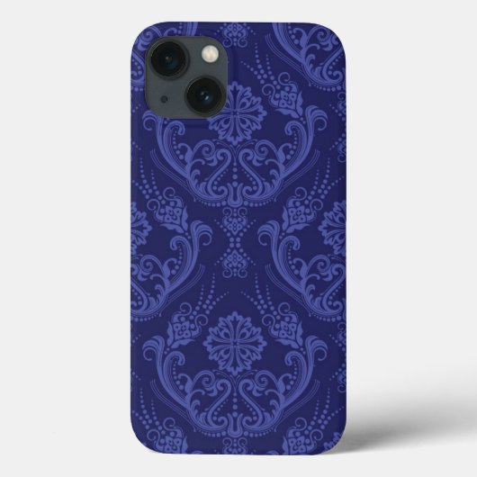 Blaue Blumendamastluxustapete Case-Mate iPhone Hülle (Rückseite)