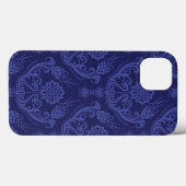 Blaue Blumendamastluxustapete Case-Mate iPhone Hülle (Rückseite (Horizontal))