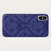 Blaue Blumendamastluxustapete Case-Mate iPhone Hülle (Rückseite (Horizontal))