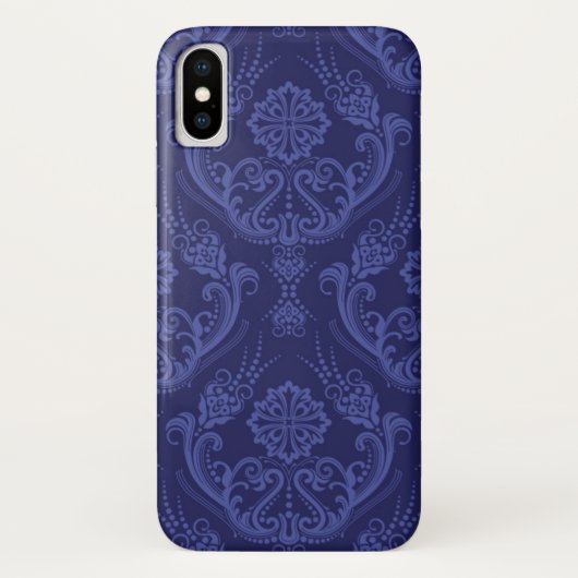 Blaue Blumendamastluxustapete Case-Mate iPhone Hülle (Rückseite)