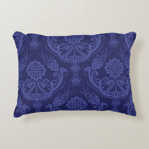 Blaue Blumendamastluxustapete Dekokissen