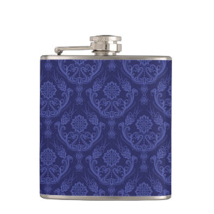 Blaue Blumendamastluxustapete Flachmann