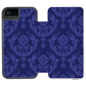 Blaue Blumendamastluxustapete Incipio iPhone Geldbeutel-Hülle (Folio Geöffnet)