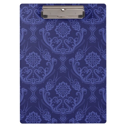 Blaue Blumendamastluxustapete Klemmbrett (Vorderseite)