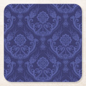 Blaue Blumendamastluxustapete Rechteckiger Pappuntersetzer (Vorderseite)