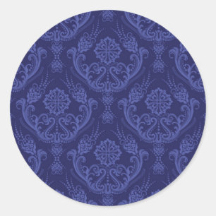 Blaue Blumendamastluxustapete Runder Aufkleber