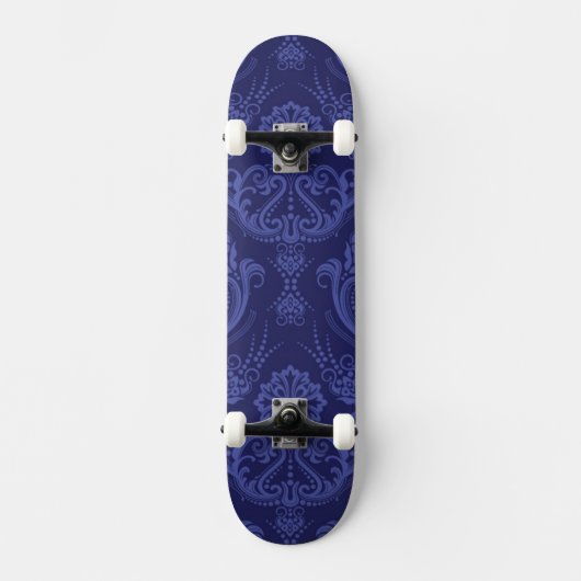 Blaue Blumendamastluxustapete Skateboard (Vorderseite)
