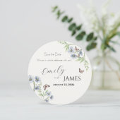 Blaue Blumenehe Hochzeit Termin vormerken Save The Date (Stehend Vorderseite)