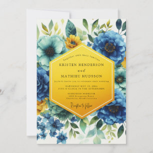 Blaue Blumeneleganz Hochzeit Einladung