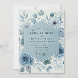 Blaue Blumeneleganz Hochzeit Einladung
